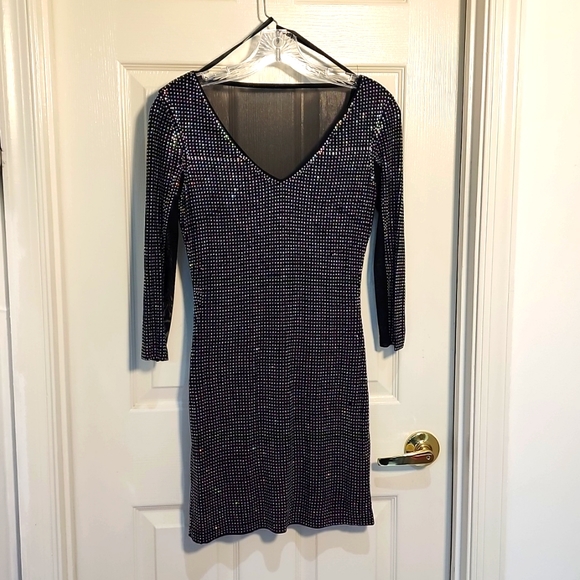 BEBE crystal studded dress XXS stretchy form fitting Beautiful 😍 holiday dress - Picture 1 of 6